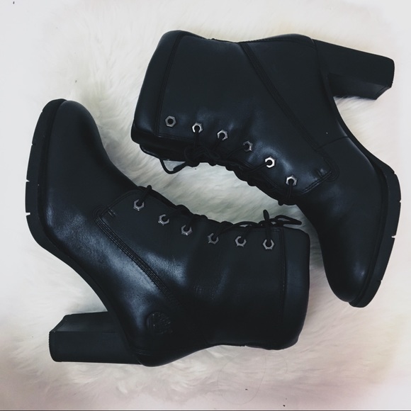 timberland black heeled boots